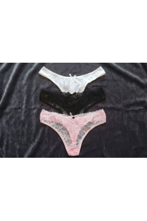 ANDINO 3'lü Tanga Beyaz, Siyah, pembe, Önü Dantel Arkası Pamuklu String Sexi ...