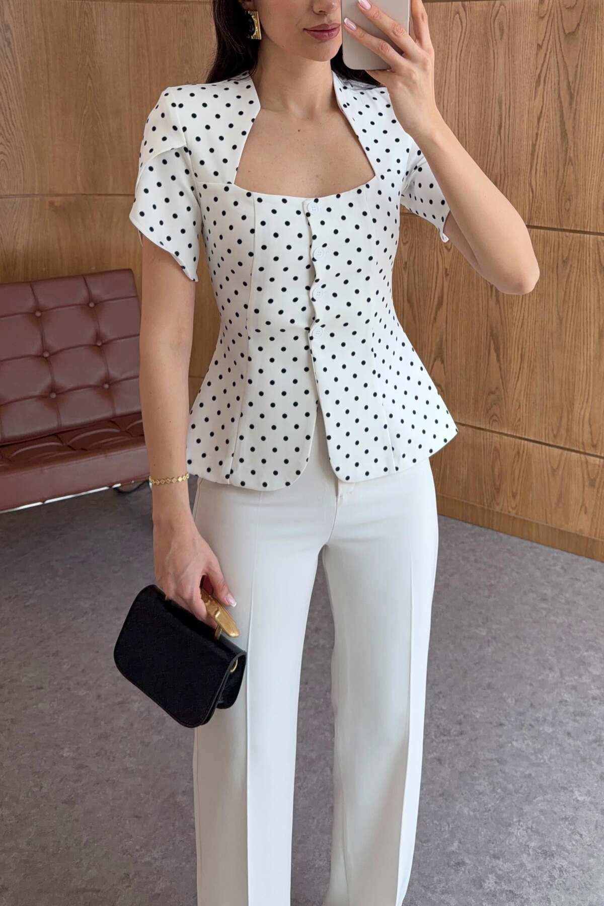 HAZELANNA  Düğmeli Puantiyeli Bluz - Görsel 4