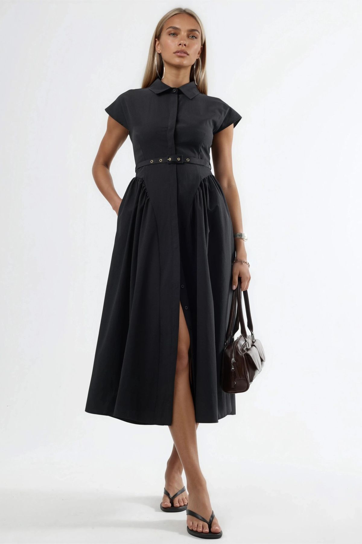 Hiccup BUSEM Midikleid mit Gürtel und Hemdkragen