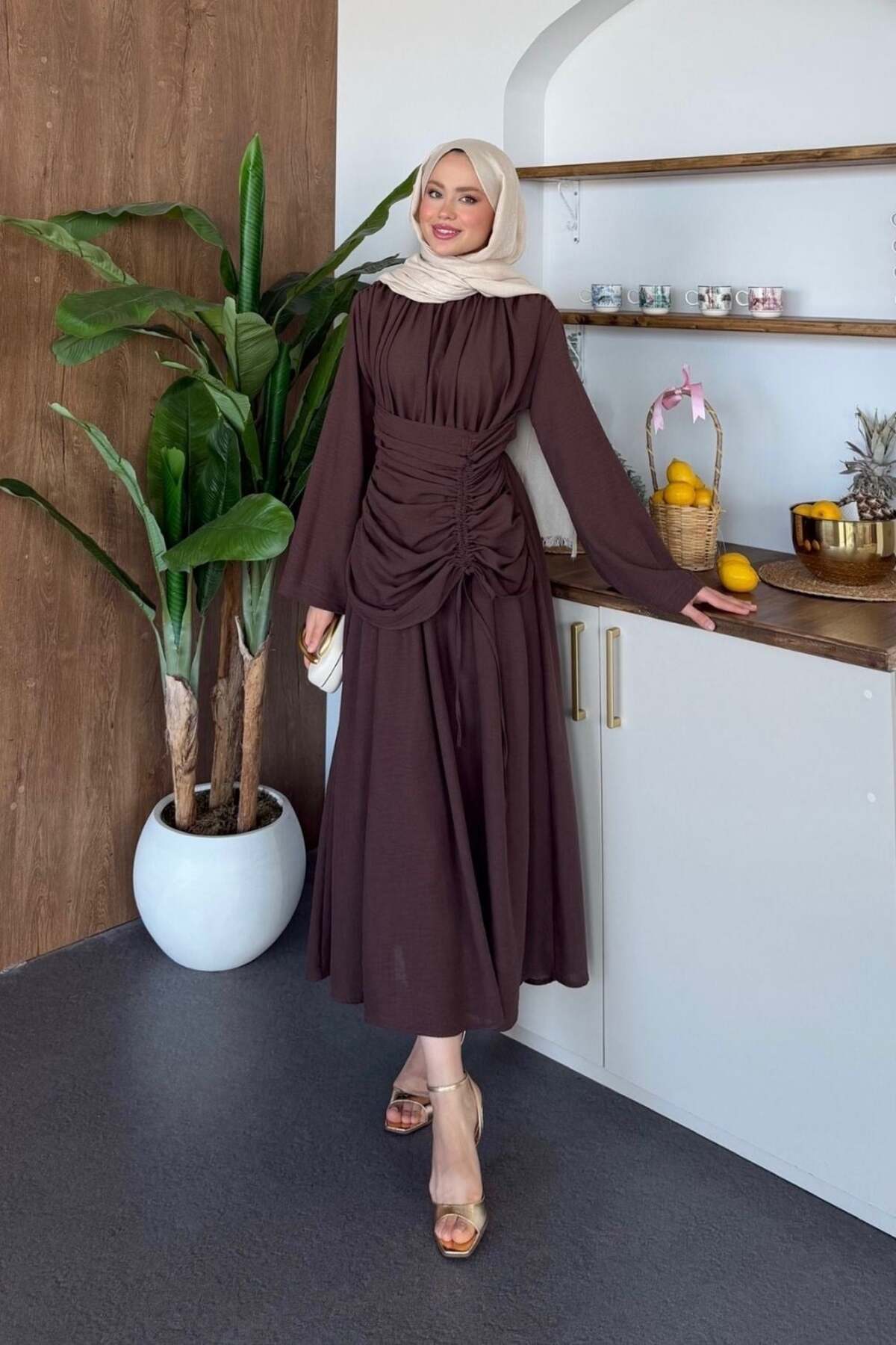 Troy Linen Dress Brown