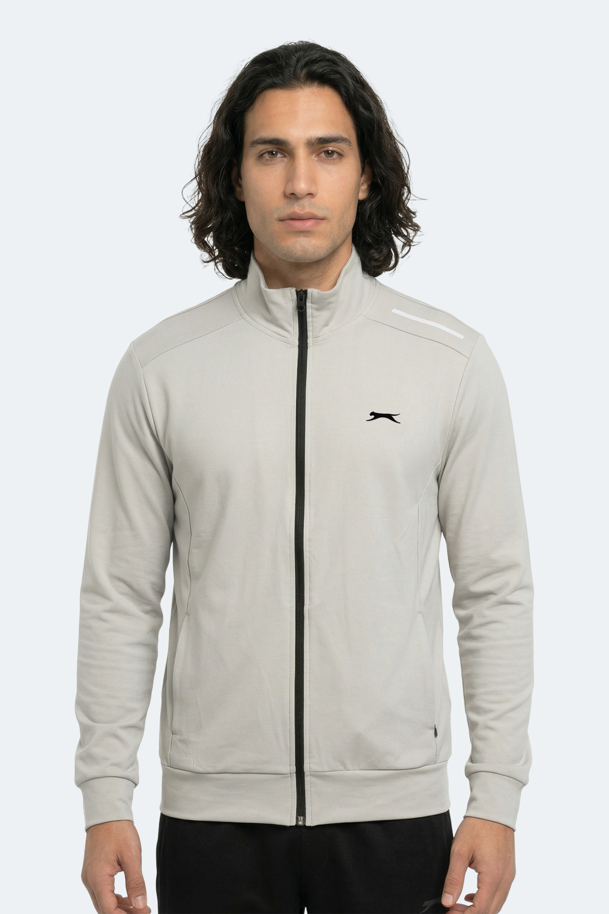 سویشرت جیب‌دار خاکستری یقه ایستاده مردانه REVOLVER اسلازنگر سویشرت اسپرت Slazenger