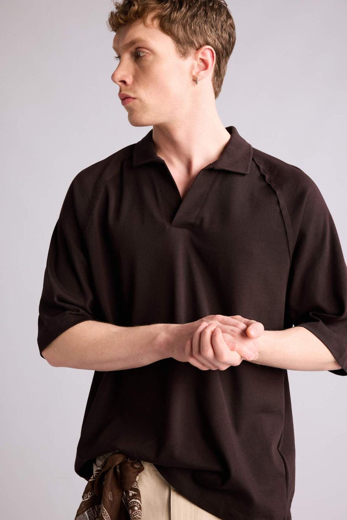 Defacto 100% Cotton Loose Fit Polo Collar Short Sleeve Polo T-Shirt H2600Ax26Sp