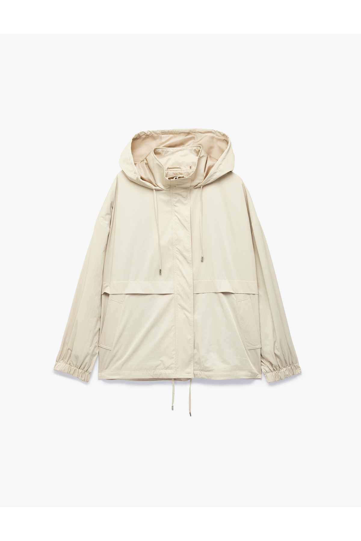 Koton  Krinkıl Paraşüt Kumaş Uzun Kollu Cepli Fermuarlı Oversize Kapüşonlu Yağmurluk