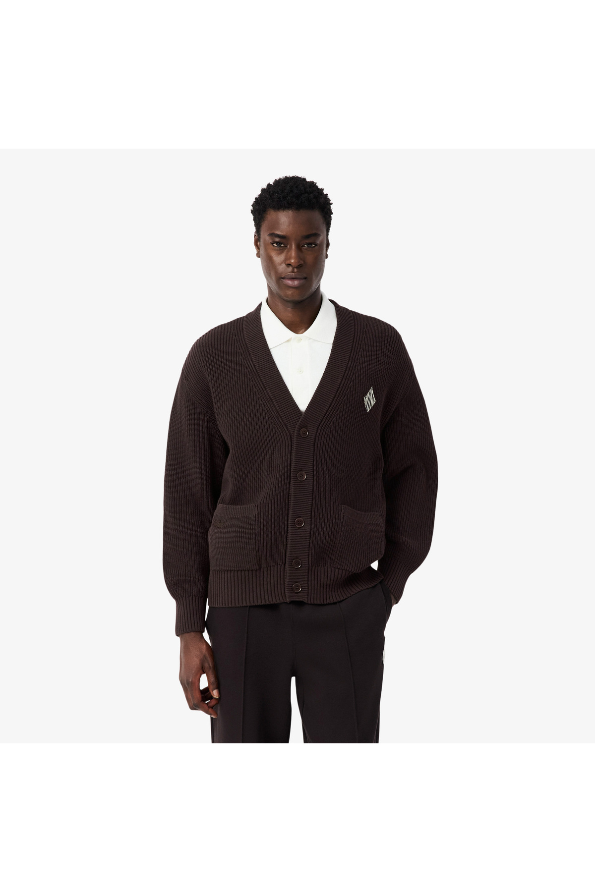 Lacoste Erkek Relaxed Fit V Yaka Koyu Kahverengi Hırka — قهوه‌ای AH0611
