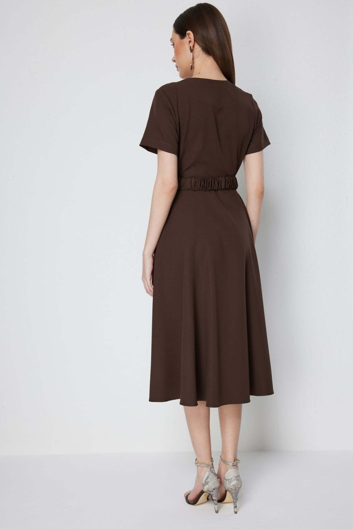 Mi Pret a Porter  Mi Düğmeli Kemerli Midi Elbise - Görsel 5