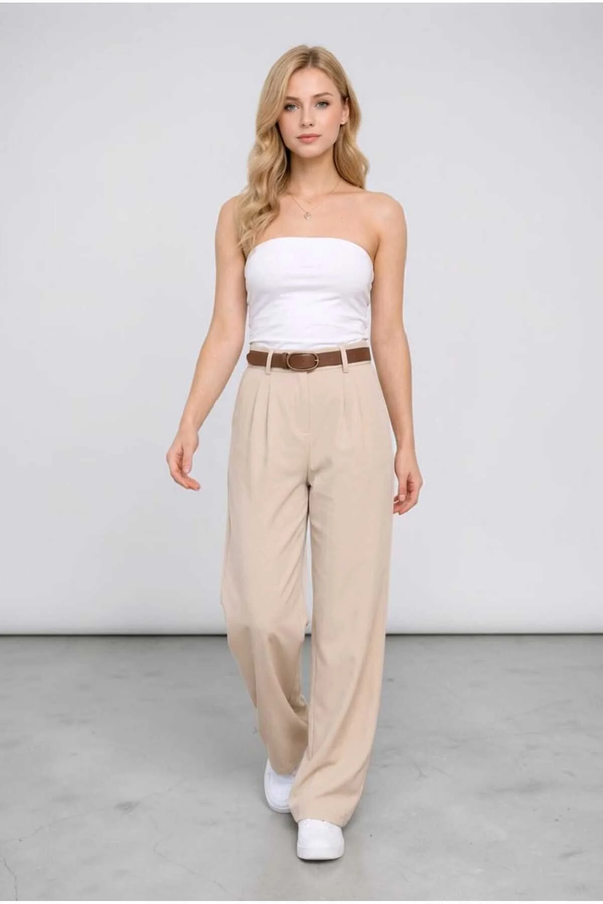 Dora Trend Wide Leg Mink Color Women's Fabric Pants - New Season(Without Belt)