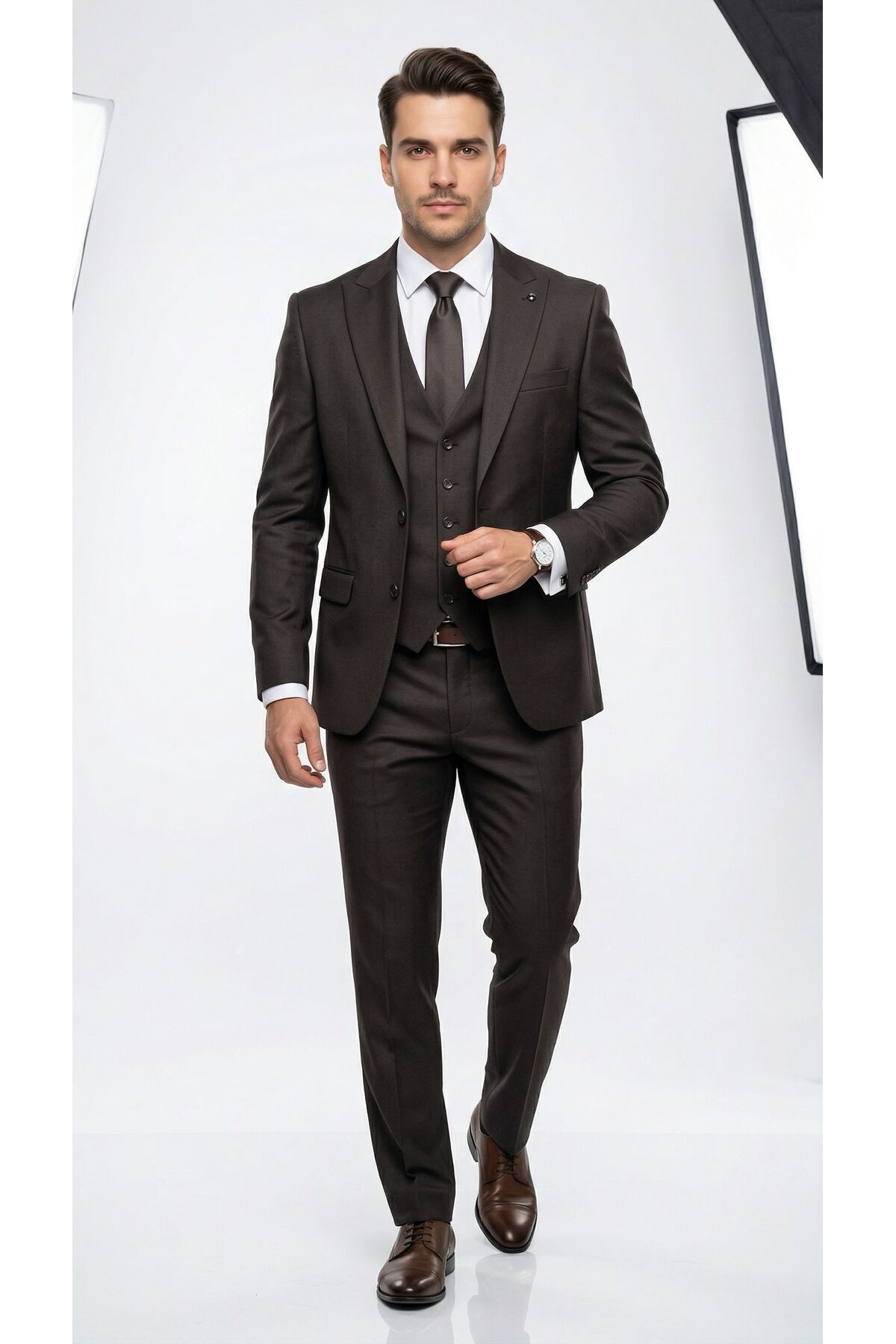 Slim Fit Takım Elbise Yelekli Modern Kesim Likralı Esnek 2