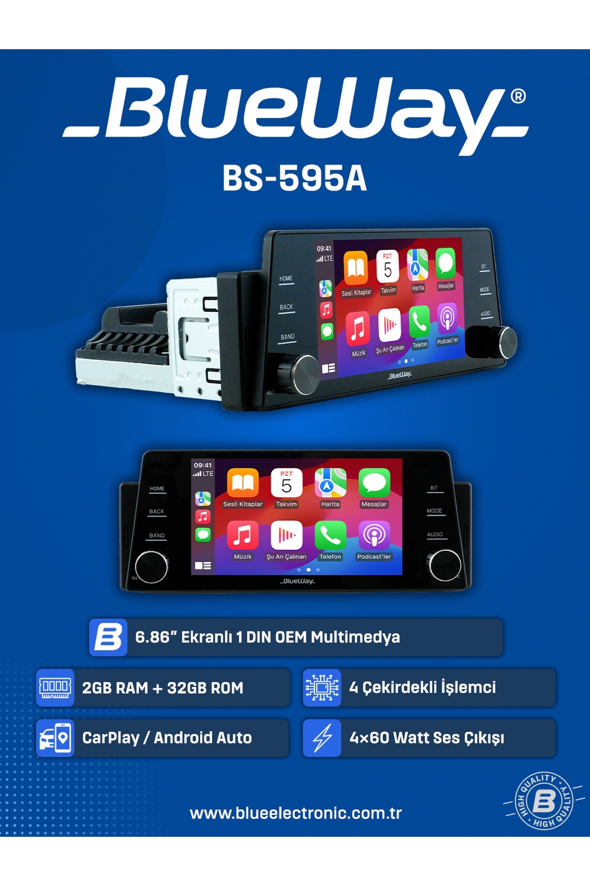 Blueway BW-595A-6.86'' ANDROİD 2/32GB-4ÇEKİRDEK-WİFİ-USB-BT