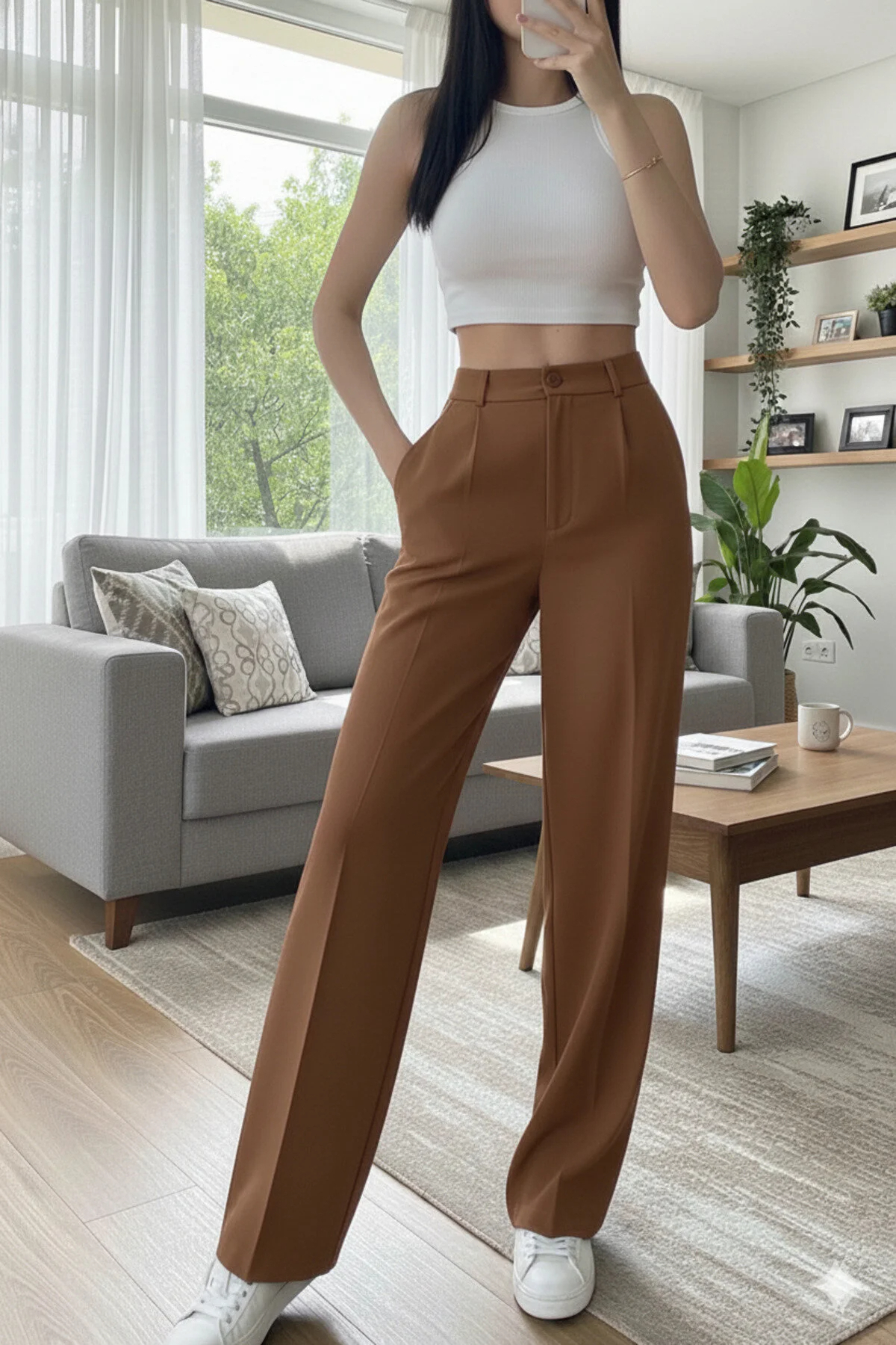 Dora Trend Wide Leg Button Closed Palazzo Trousers Brown New Season (full fit)