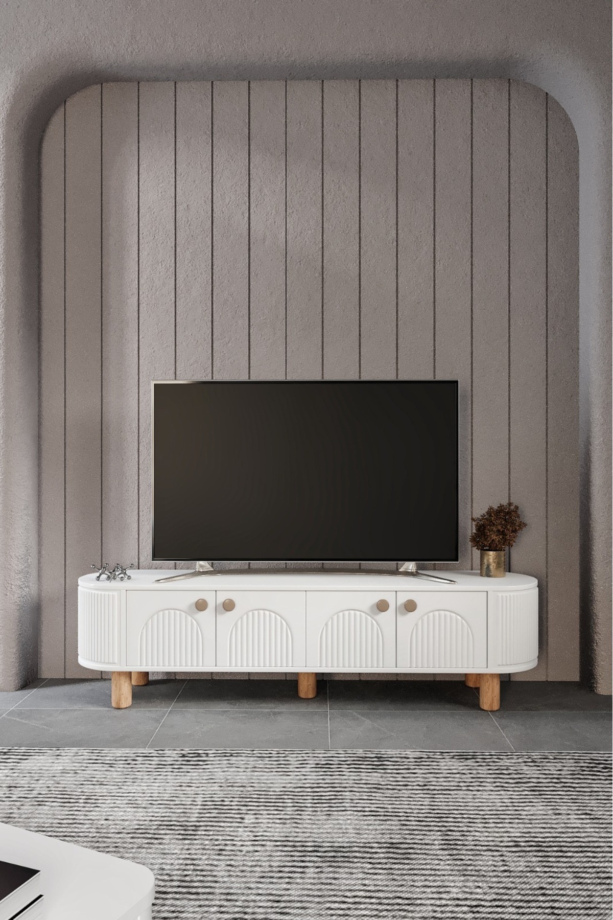 St Morritz Modüler Mebran Kapaklı Oval TV Ünitesi 180 cm, Şık ve
