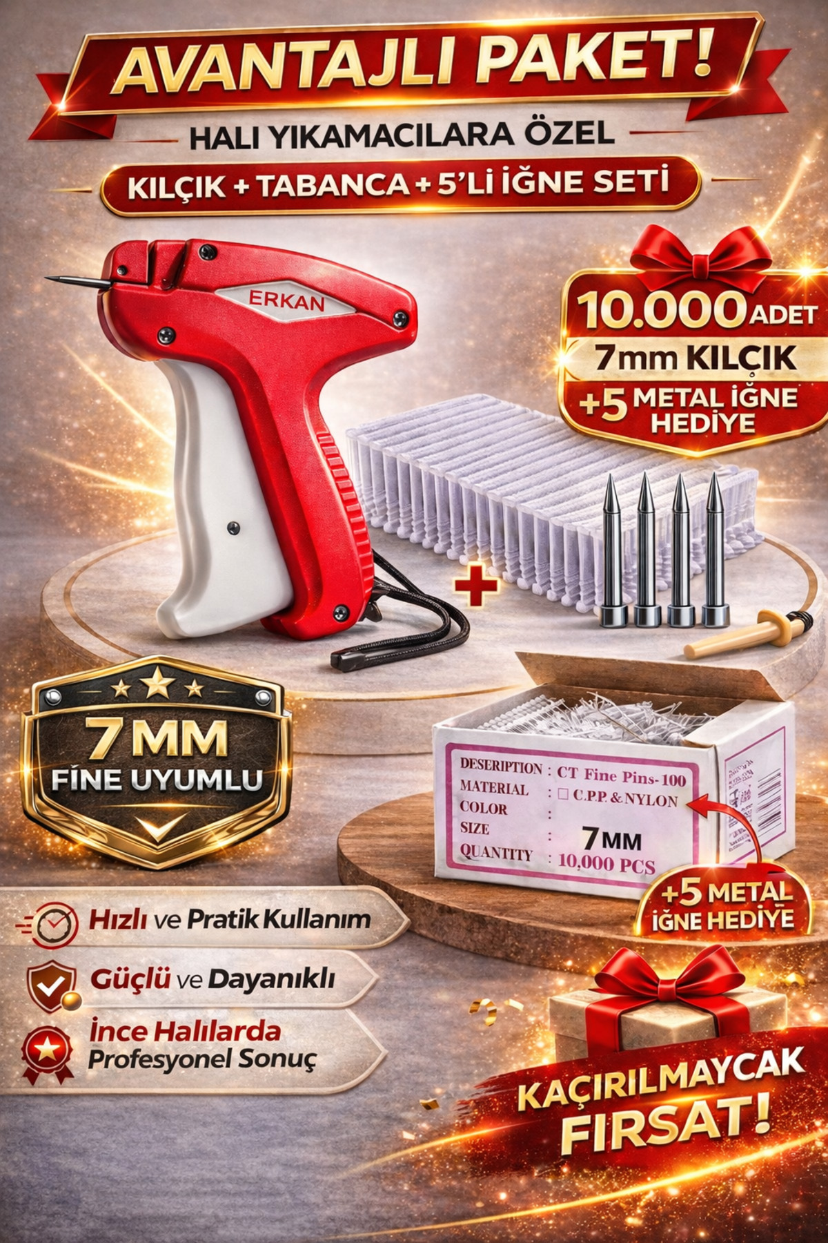ERKAN 7 MM HALI YIKAMA KILÇIK + TABANCA VE 5Lİ İĞNE SETİ - Fiyatı