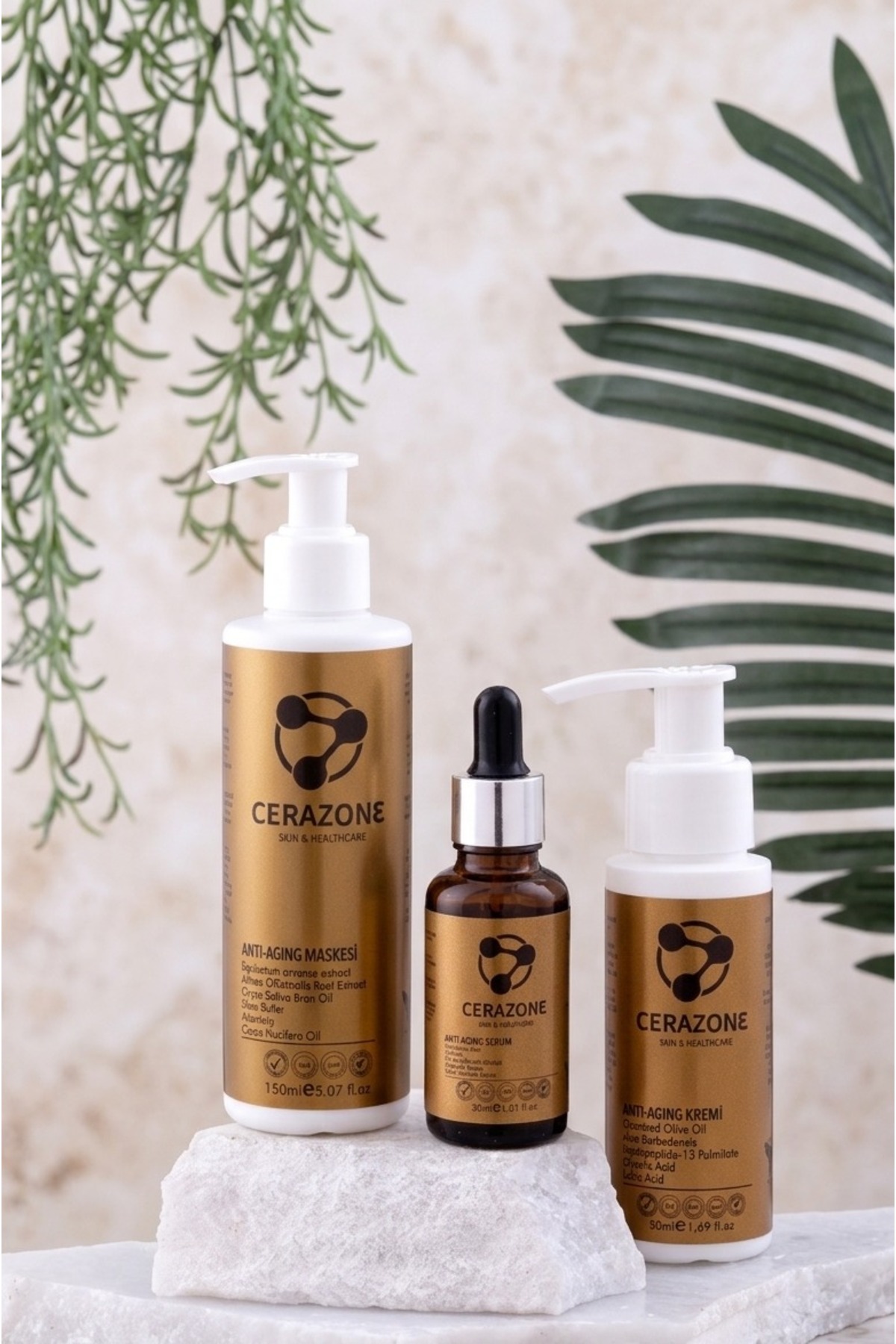 Anti-Aging ve Kırışıklık Karşıtı 3'lü Bakım Seti - Yaşlanma Karşıtı Serum &amp; Krem &amp; Maske