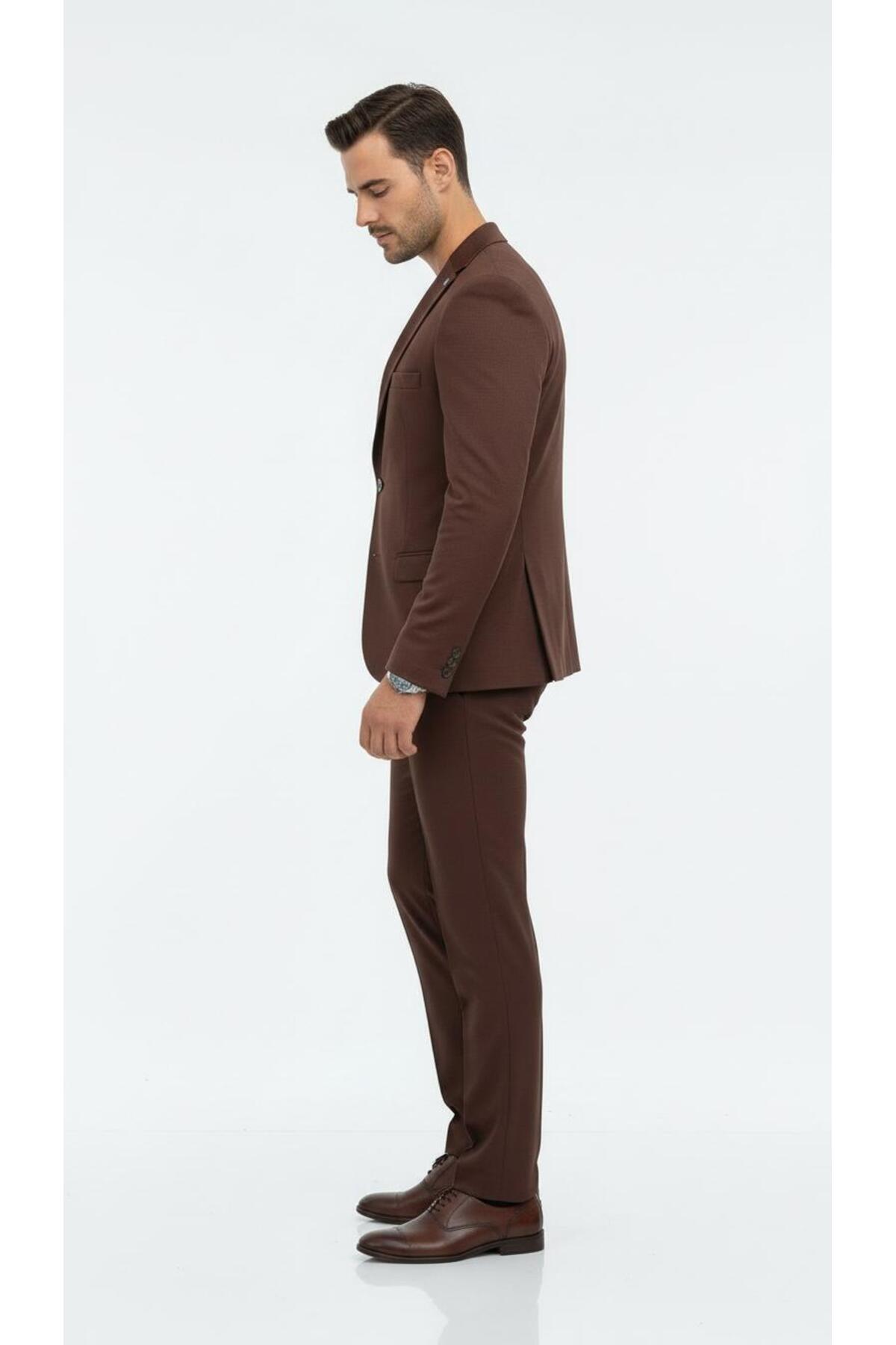 Plus Scorpion Erkek Slim Fit Mikro Dokulu Takım Elbise Çift Düğmeli Modern Kesim görsel 2