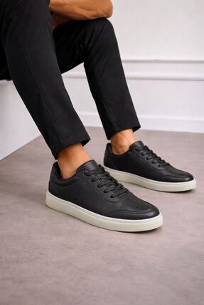 OUTLET41 Rahat Günlük Erkek Siyah Şeffaf Kalın Taban Sneaker Ayakkabı