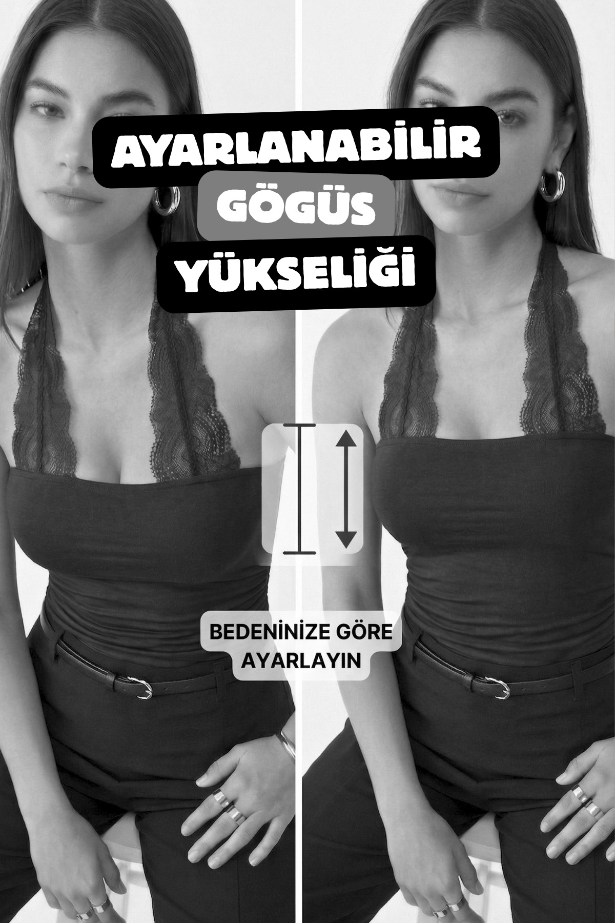 VODENS  Siyah Dantel Askılı %95 Pamuk Kolsuz Bluz - Görsel 4