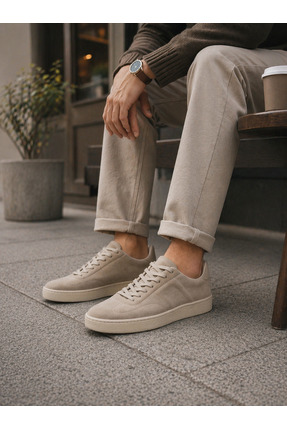 the corleone Bej Süet Sneaker Erkek Günlük Casual Spor Ayakkabı Rahat Taban, ...