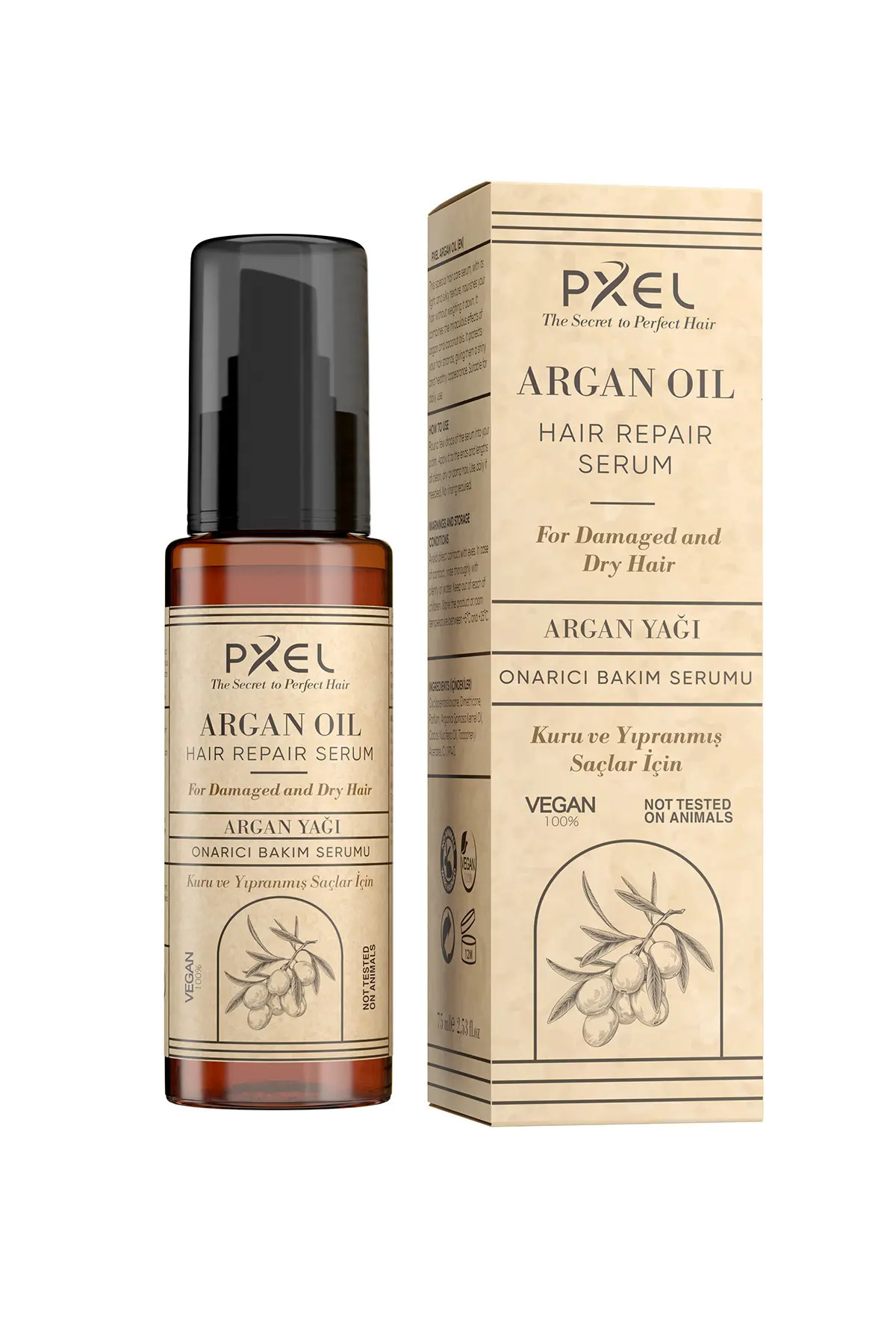 Saç Onarıcı Serum 75 ML | Argan, Hindistan Cevizi Yağı , Vegan Saç Bakım Serumu — 8684777707021 — تصویر 4 از 5