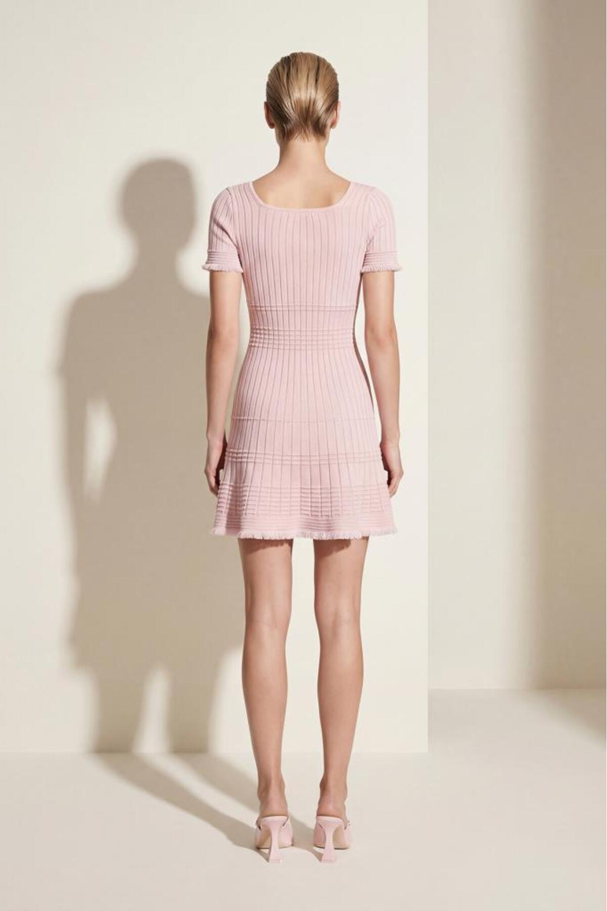 Join Us  U Yaka Püskül Detaylı Pembe Mini Elbise - Görsel 5