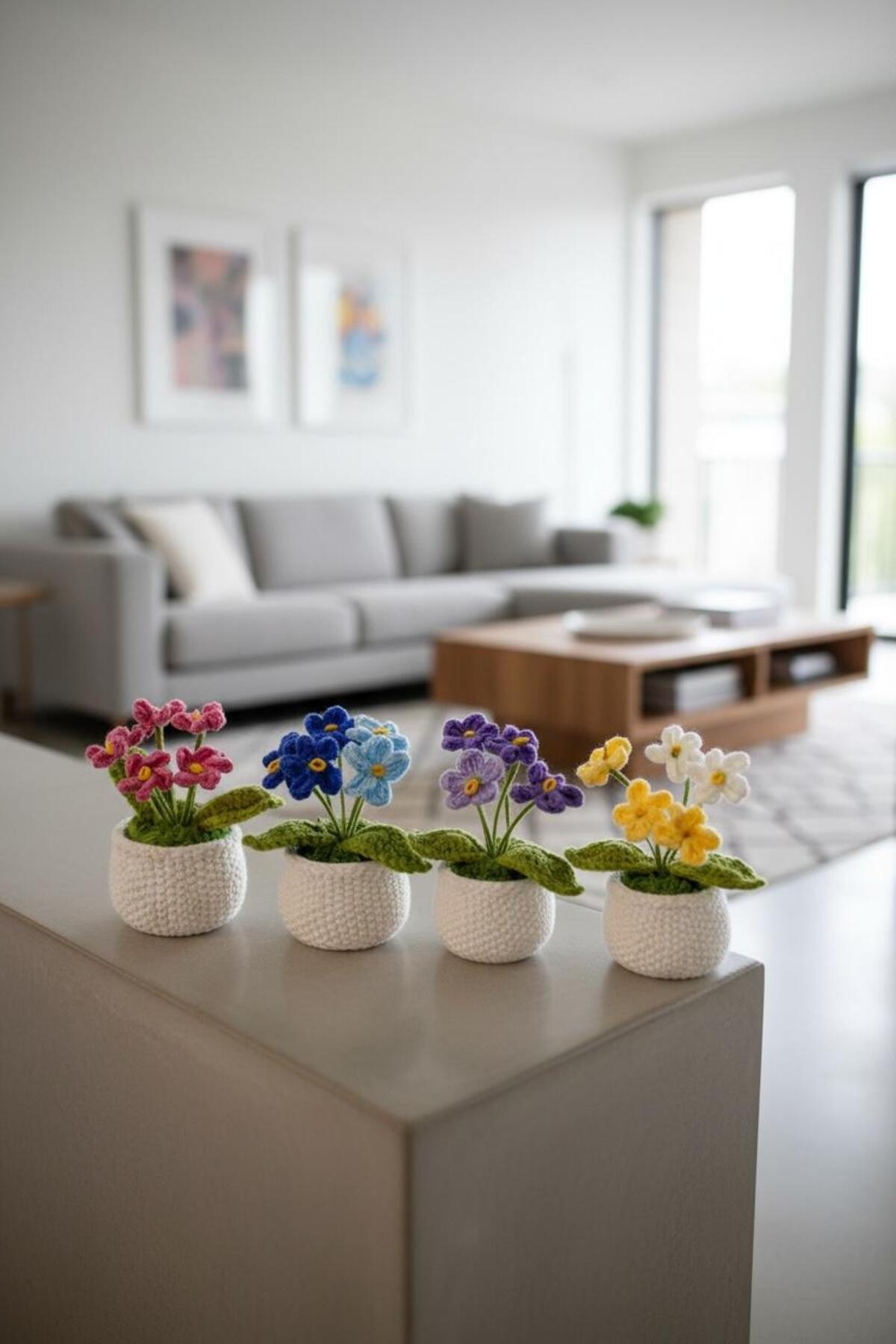 Çoklu Örgü Mor Çiçek – El Yapımı Dekoratif Süs