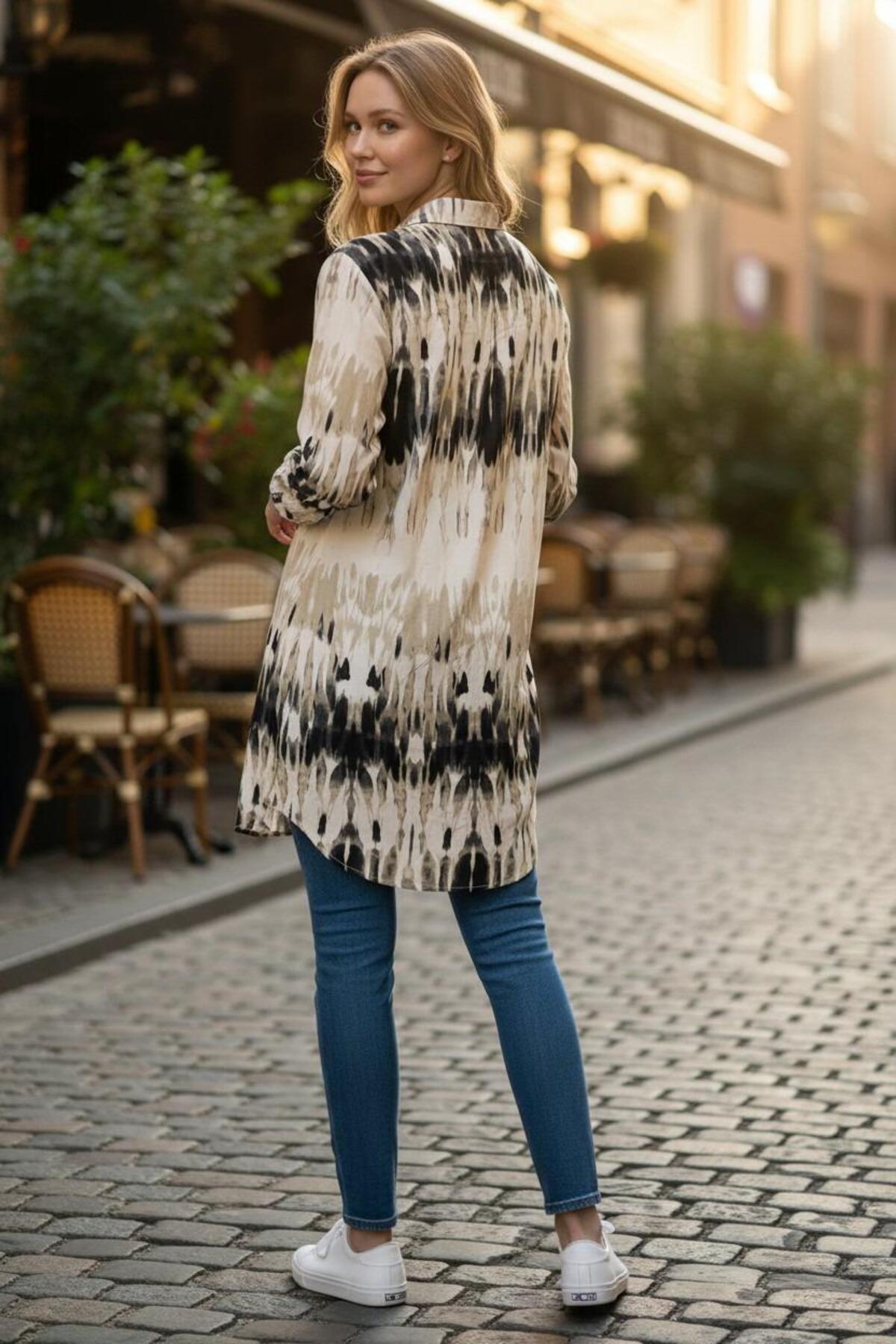 VETRE KADIN BÜYÜK BEDEN UZUN VİSKON GÖMLEK görsel 3