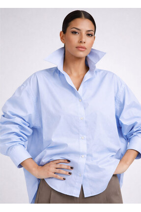 BRANDHILLS Bebek Mavi Renk Oversize Poplin Gömlek