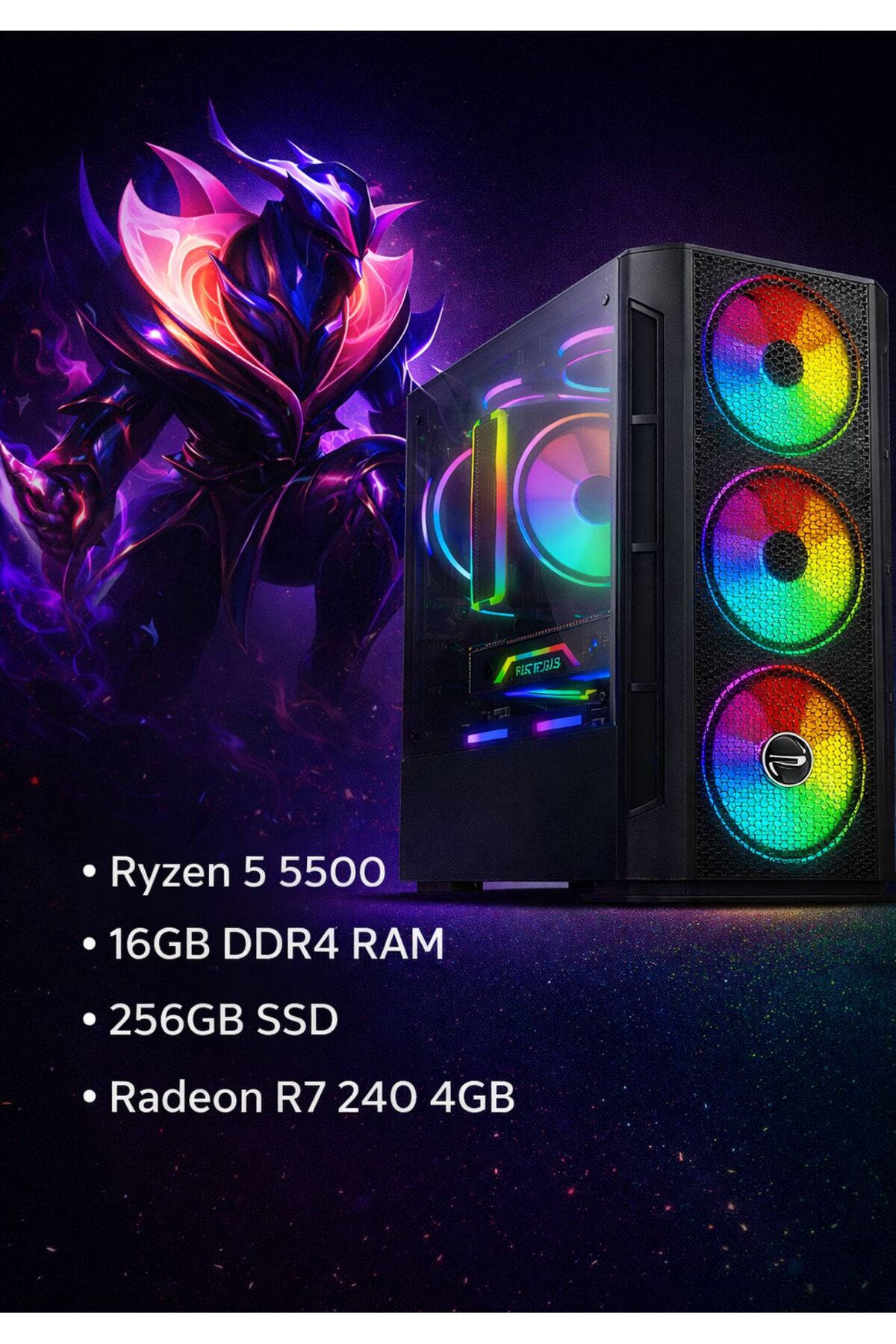 Apphirex Eco X57 Ryzen 5 5500 16GB RAM 256GB SSD R7 240 4GB Masaüstü Oyuncu Bilgisayarı Hazır Sistem