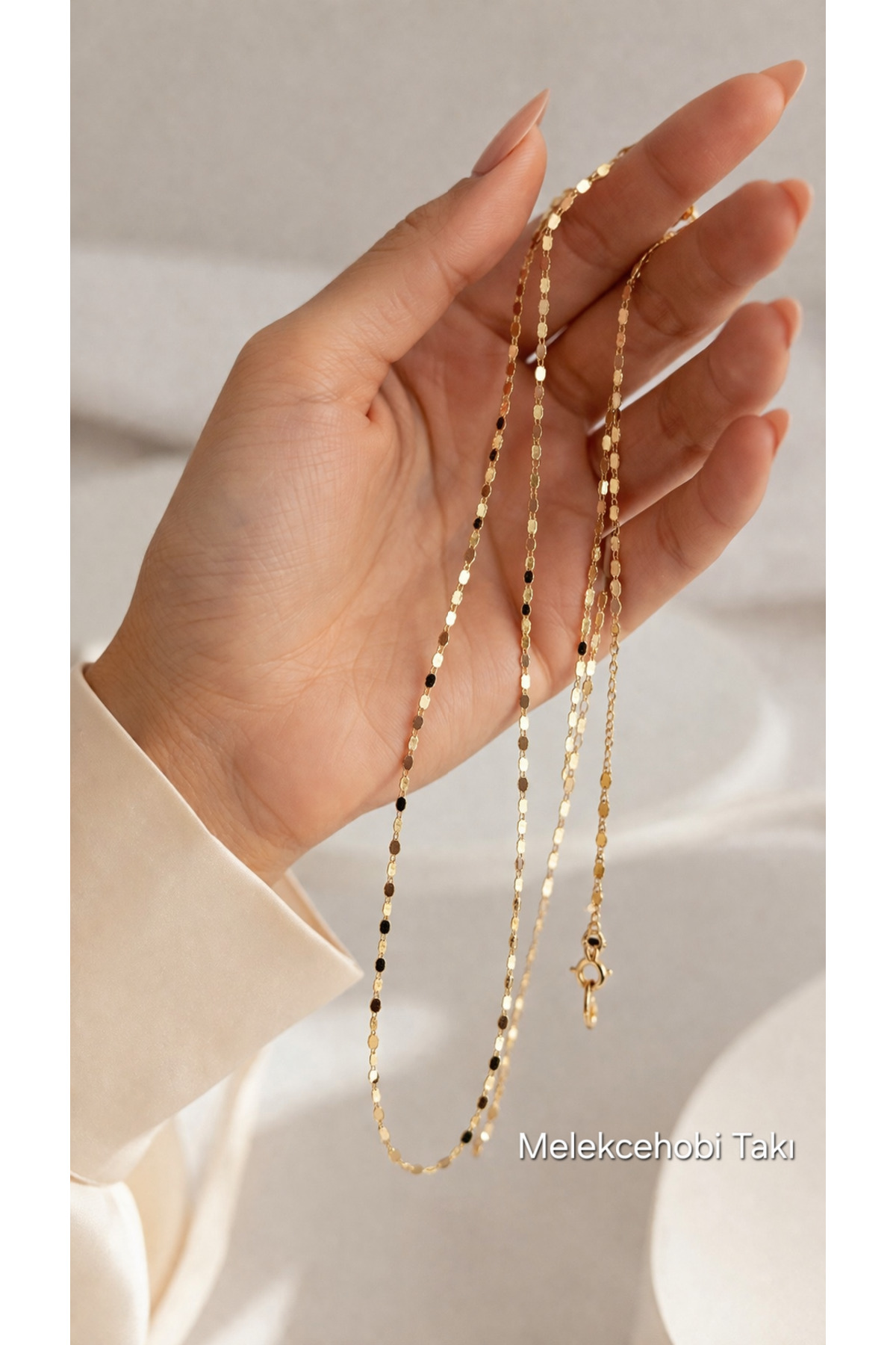 XUPING JEWELRY 14K Xuping Altın Kaplama İnce Minimal Zincir Kolye/Melekcehobi Takı /50 cm görsel 2