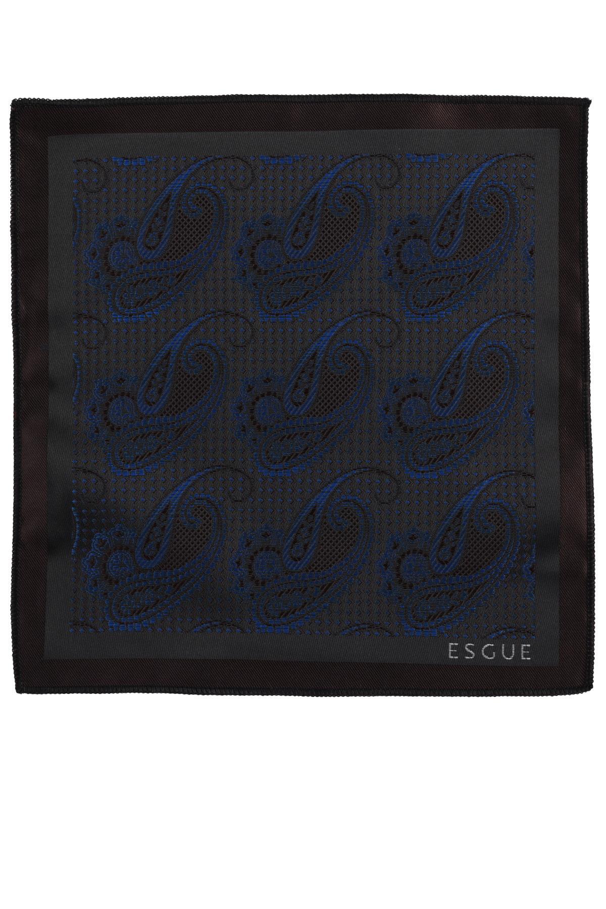 کراوات جیبی طرح شال ۸ سانتیمتری دستساز مشکی سرمهای-قهوهای Esgue مردانه | ESG115KRM1223 - تصویر 6