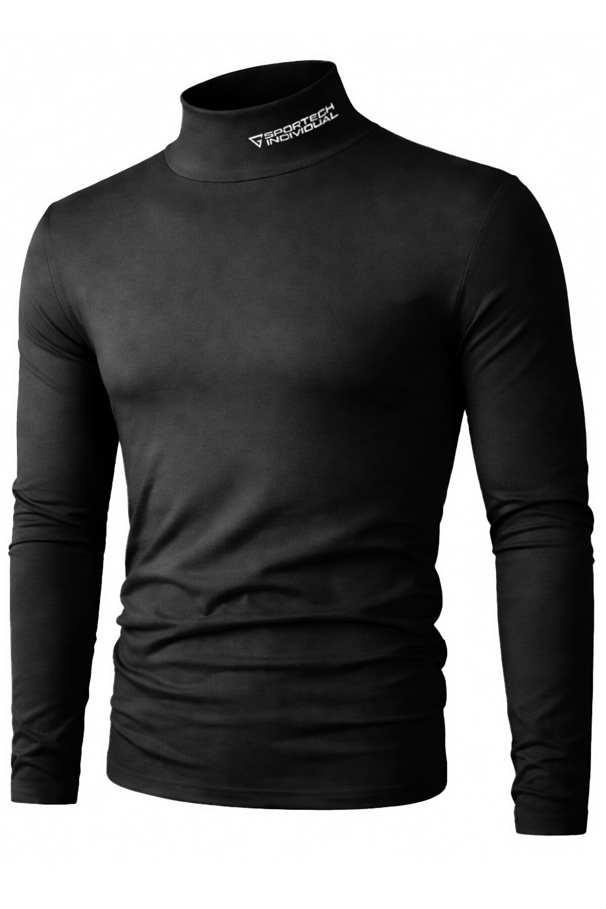 GHASSY CO Erkek Balıkçı Yaka Pamuklu Likralı Vücuda Oturan Uzun Kollu Slim Fit Günlük Tişört