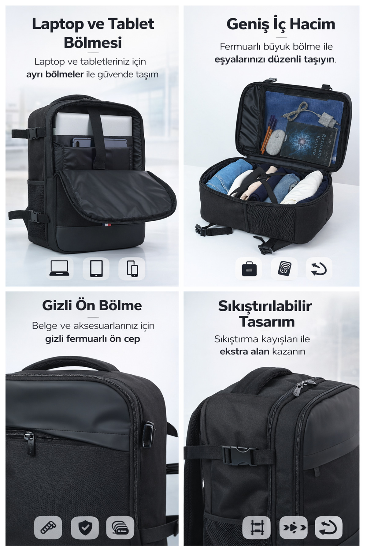 D'VERS  Smart Kabin Boy Laptop ve Tablet Bölmeli, Suya Dayanıklı, Seyahat, Valiz, Sırt Çantası - Görsel 4