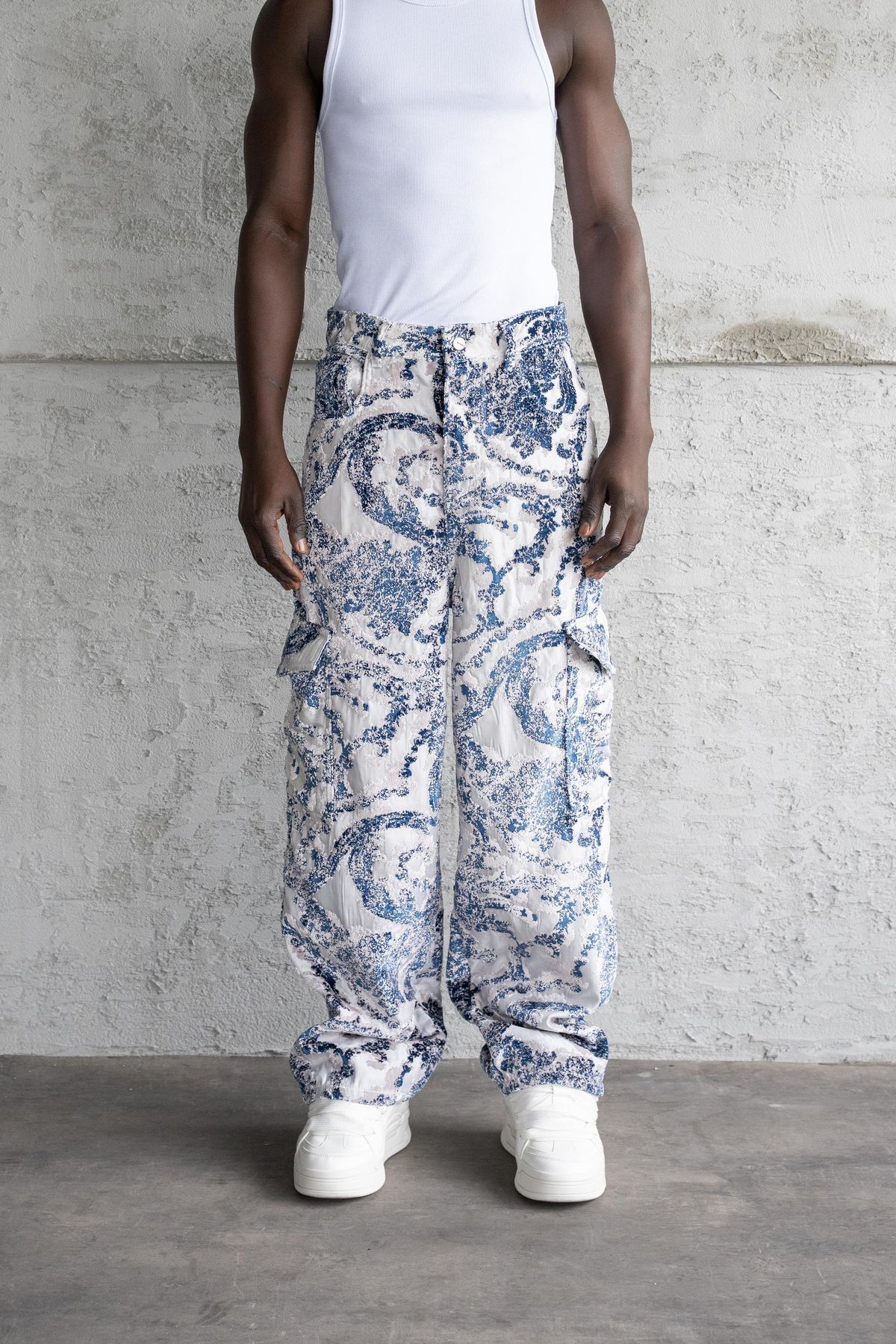 Machinist Men Baggy Jacquard Patterned Trousers – Blue XL- Trendyol