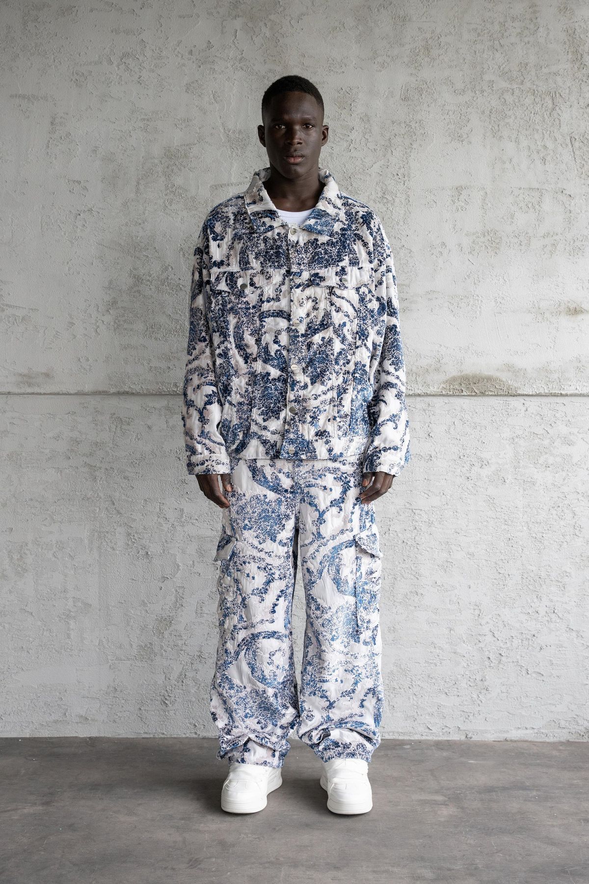 Machinist Men Baggy Jacquard Patterned Trousers – Blue XL- Trendyol