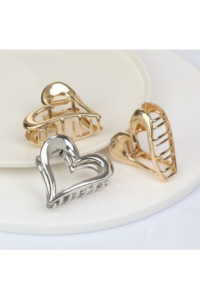 GÜNEBAKAN AKSESUAR 3'lü (5,5 cm) kalp metal toka seti