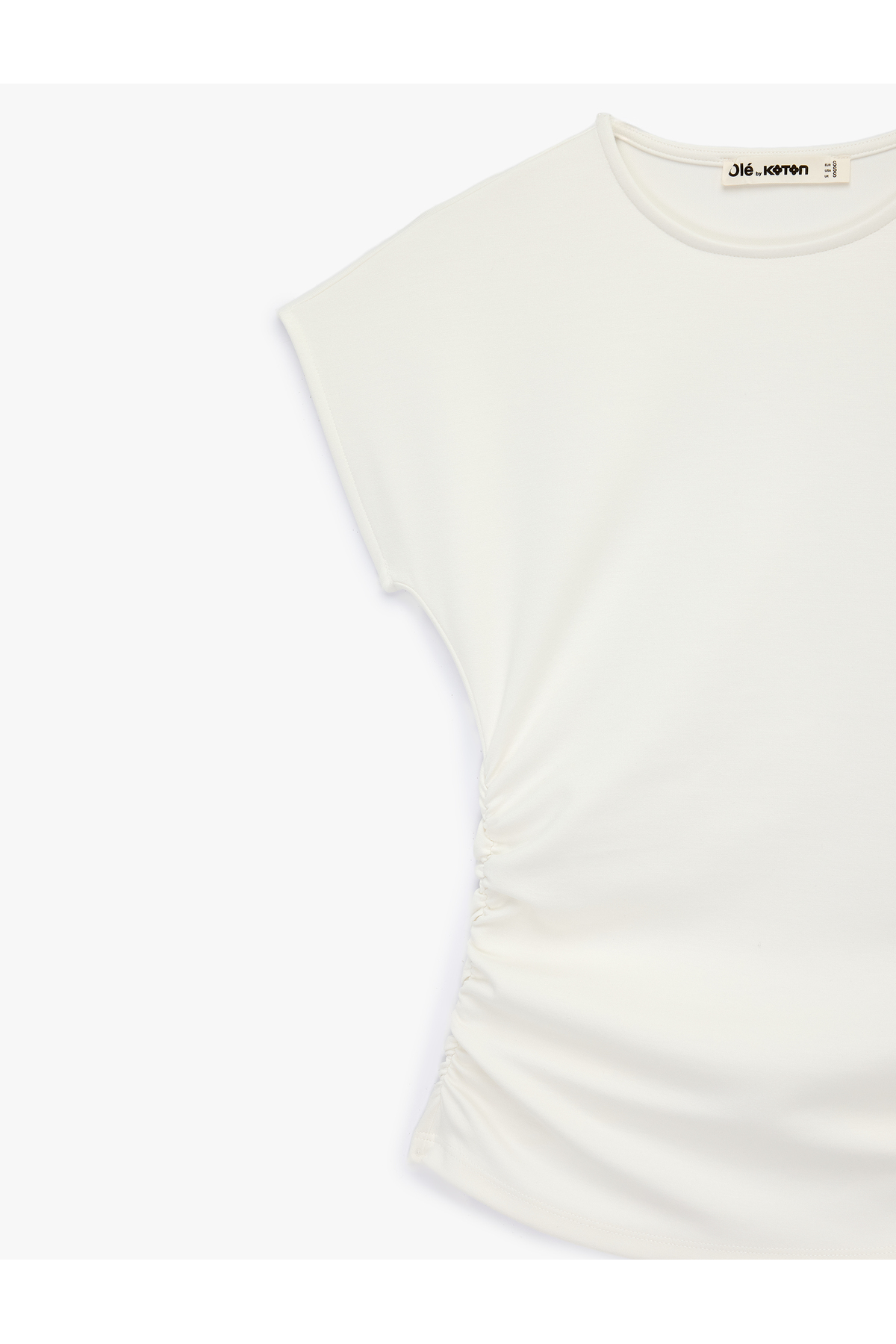 Koton  Slim Fit Kısa Kollu Bisiklet Yaka Büzgülü Tişört - Görsel 3