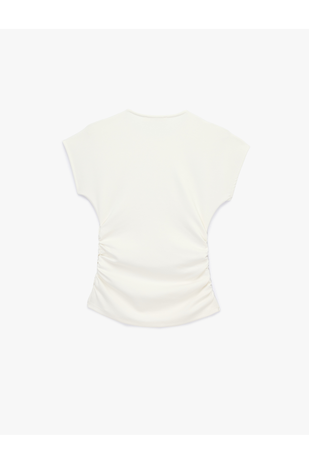 Koton  Slim Fit Kısa Kollu Bisiklet Yaka Büzgülü Tişört - Görsel 2