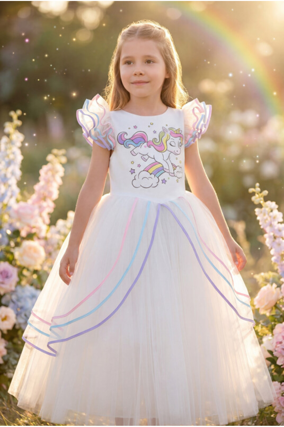 Pamina Kız Çocuk Unicorn Abiye Parti Elbisesi 3-4-5-6-7 Yaş 35051PR