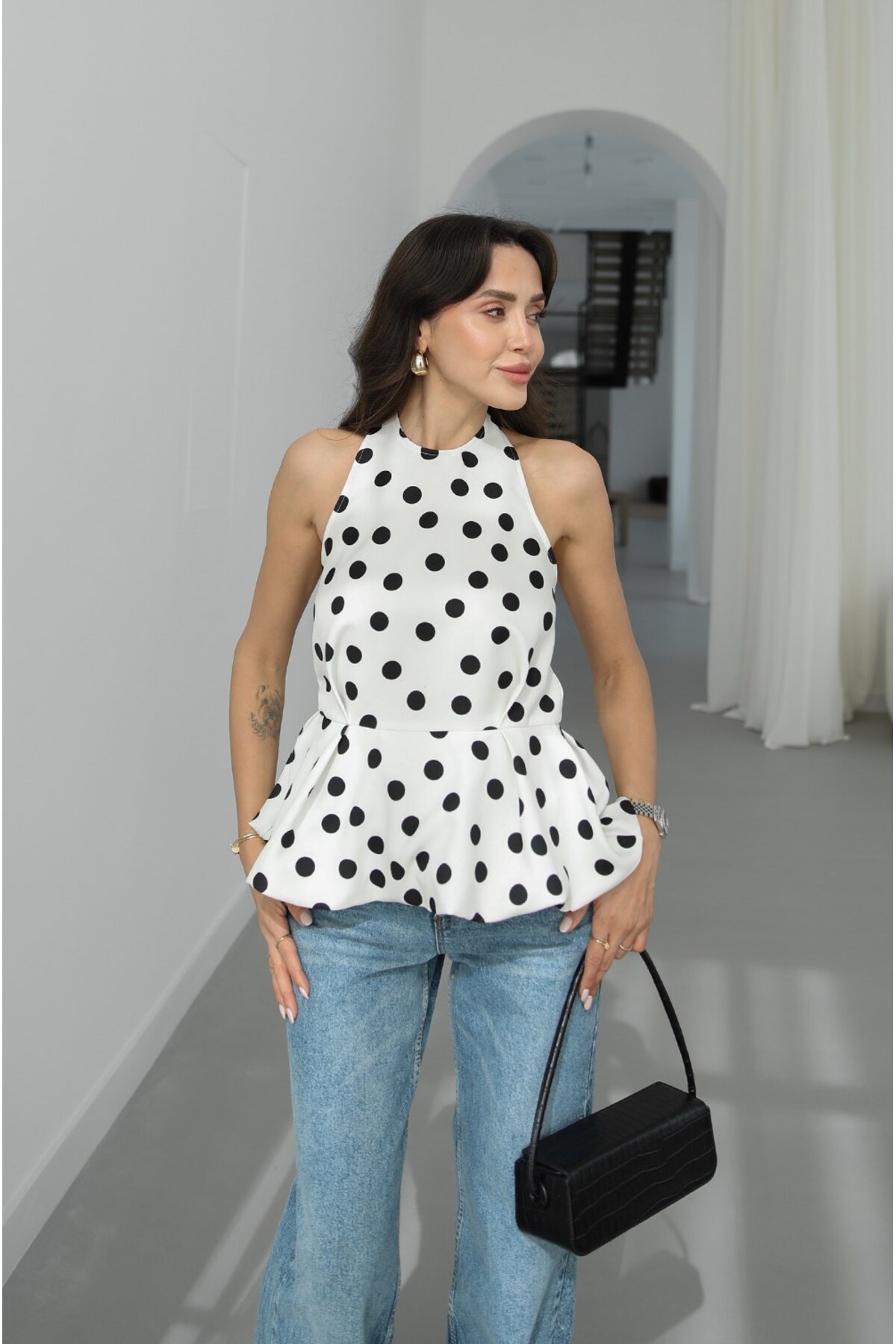 Havoş  Beyaz Lelia Puantiye Desenli Peplum Bluz - Görsel 7