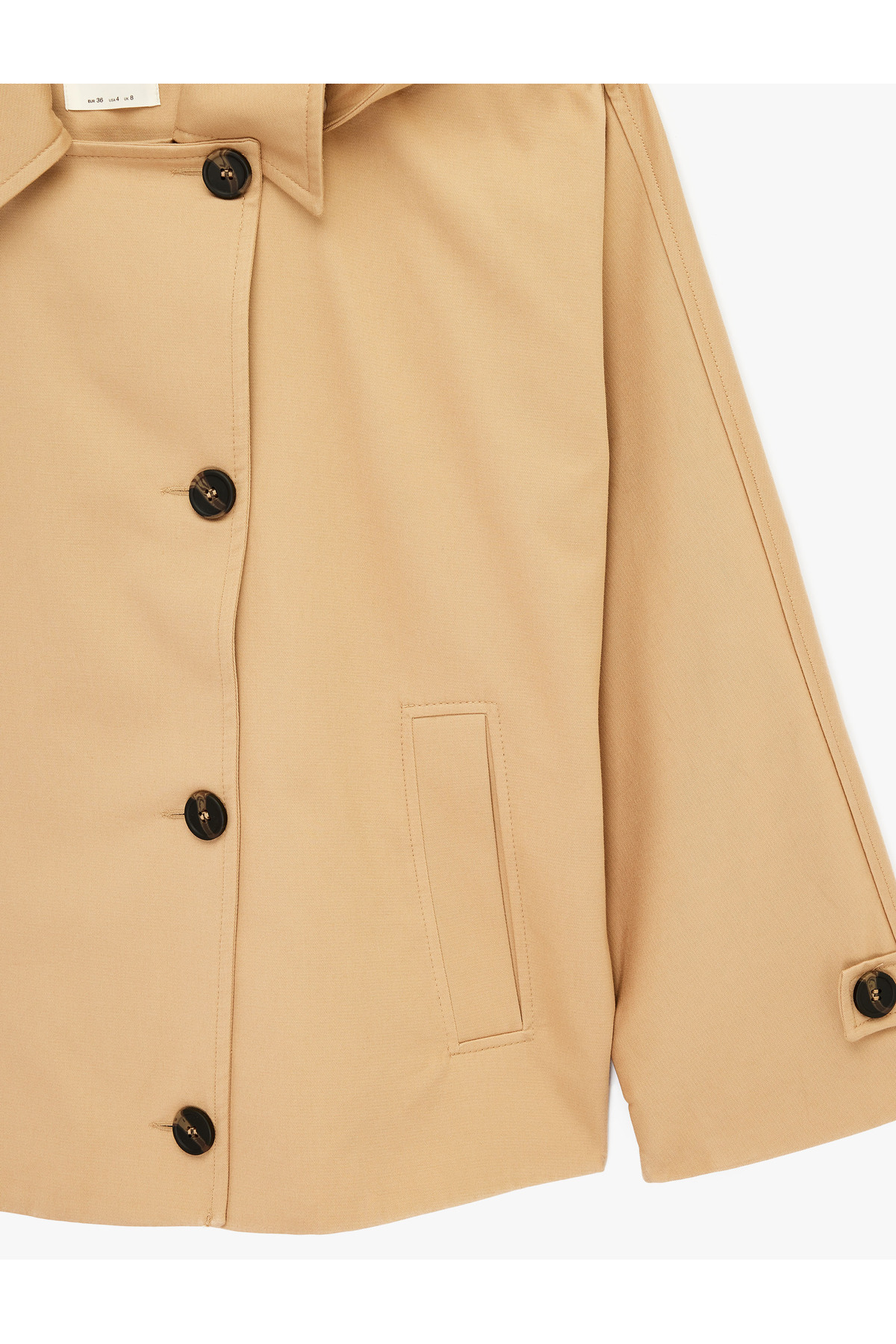 Koton  Düğmeli Cep Detaylı Uzun Kollu Kapüşonlu Gabardin Mevsimlik Ceket - Görsel 3