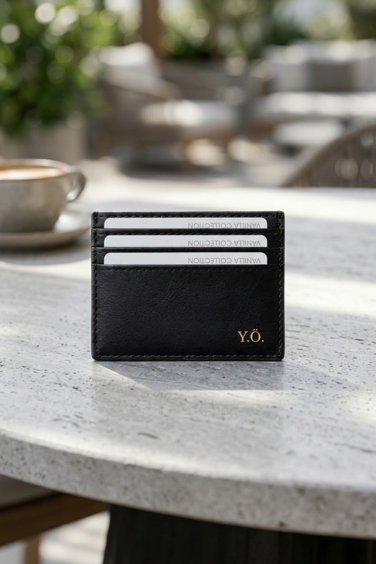 VANİLLA COLLECTİON İsim Baskılı İnce Siyah Deri Kartlık Minimal Para Bölmeli Unisex Cüzdan Portföy görsel 5