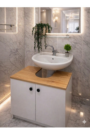 MatBeyaZ Banyo lavabo altı dolap banyo dolabı Petra renk %100MDF Malzemeli