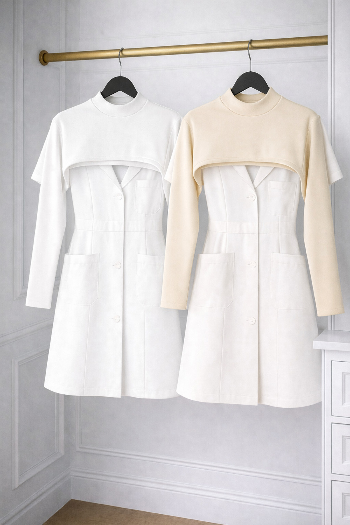 2-Piece Set Fisherman Body Nurse Jersey Scrub Underwear Body Long Sleeve Neck Closer Workwear