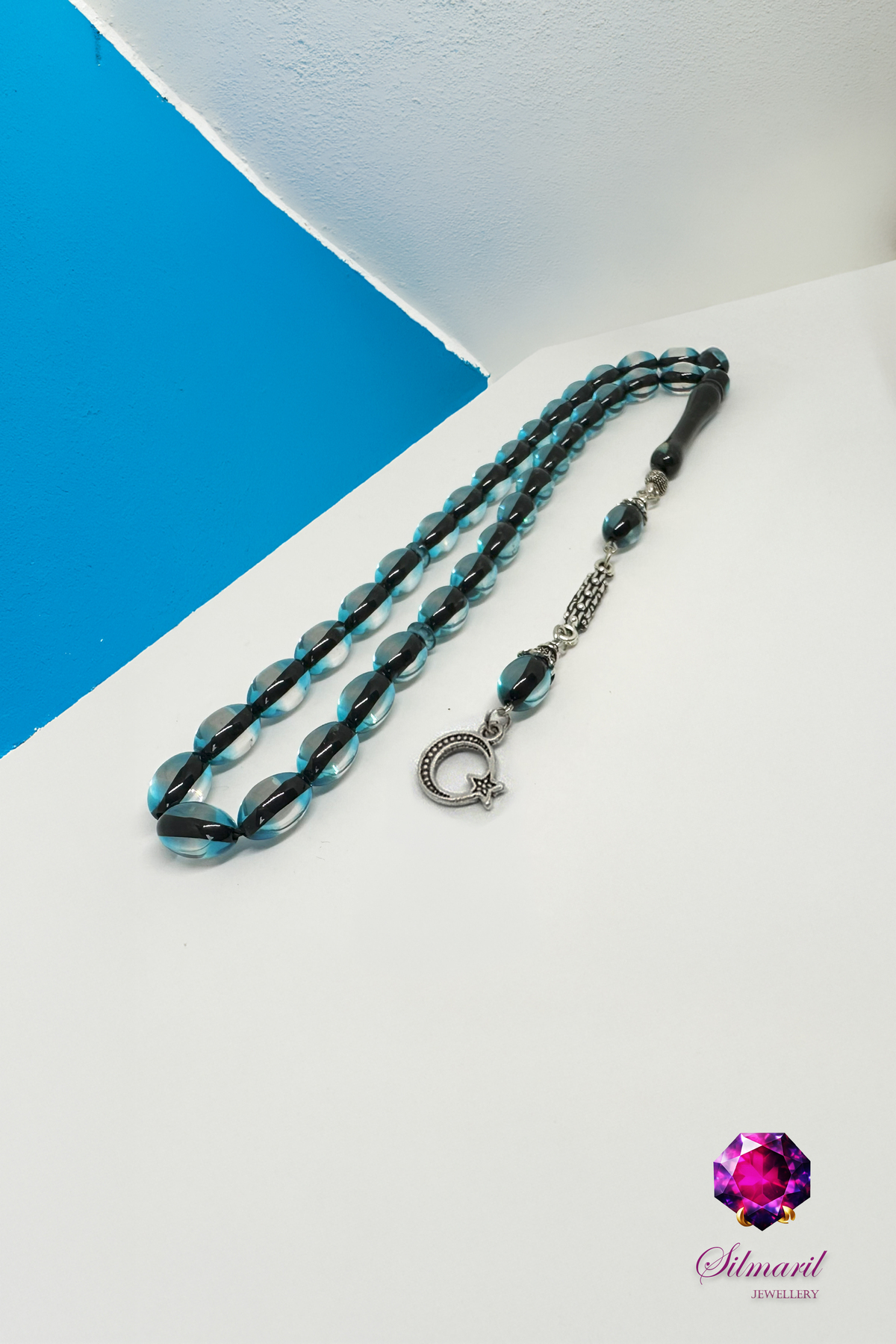 Ay Yıldız Figürlü Sürmeli Kehribar Tesbih Seti Zaza Model ile Koleksiyonluk Erkek Hediyesi Tespih — Silmaril Store (4)