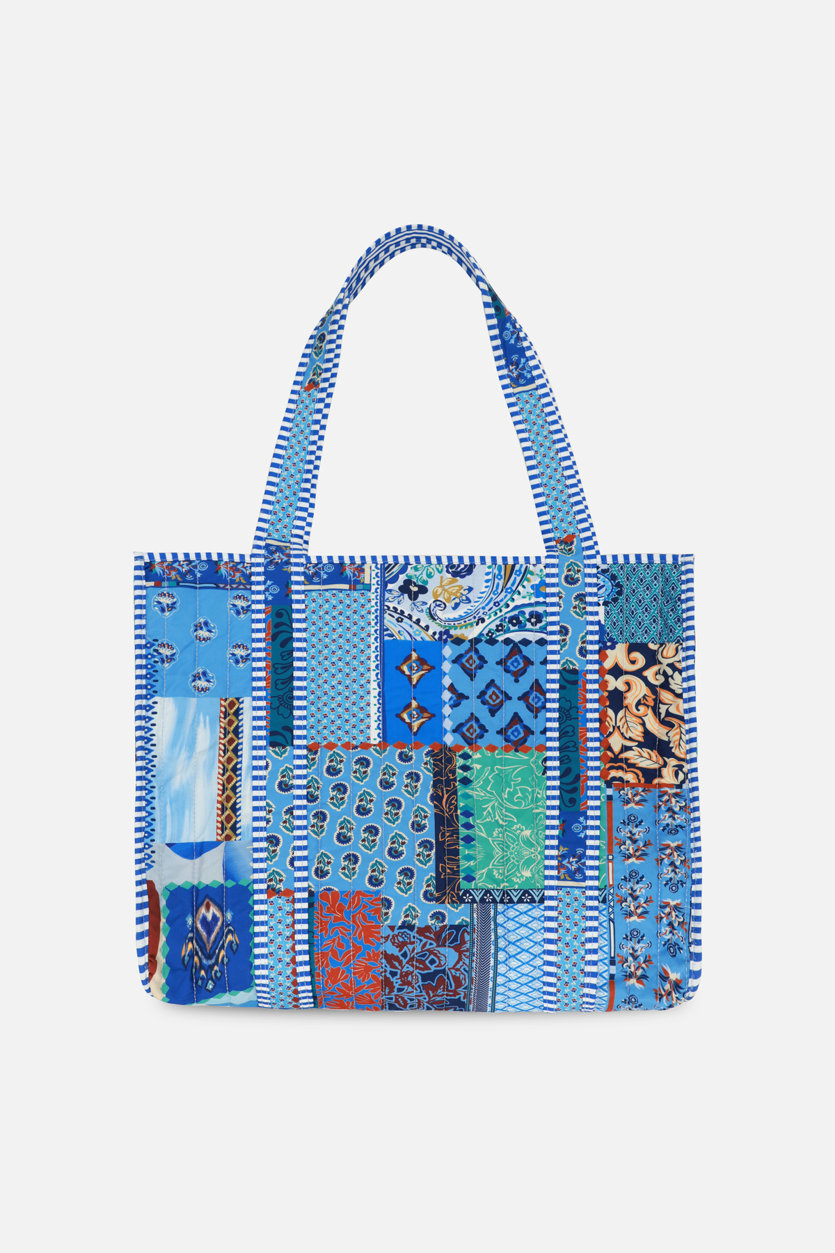 ICONE BAG Patch Baskılı Kapitoneli Plaj Çantası, İçi Çizgili Baskılı ve Cepli Shopper Çanta, Plaj Çantası görsel 2