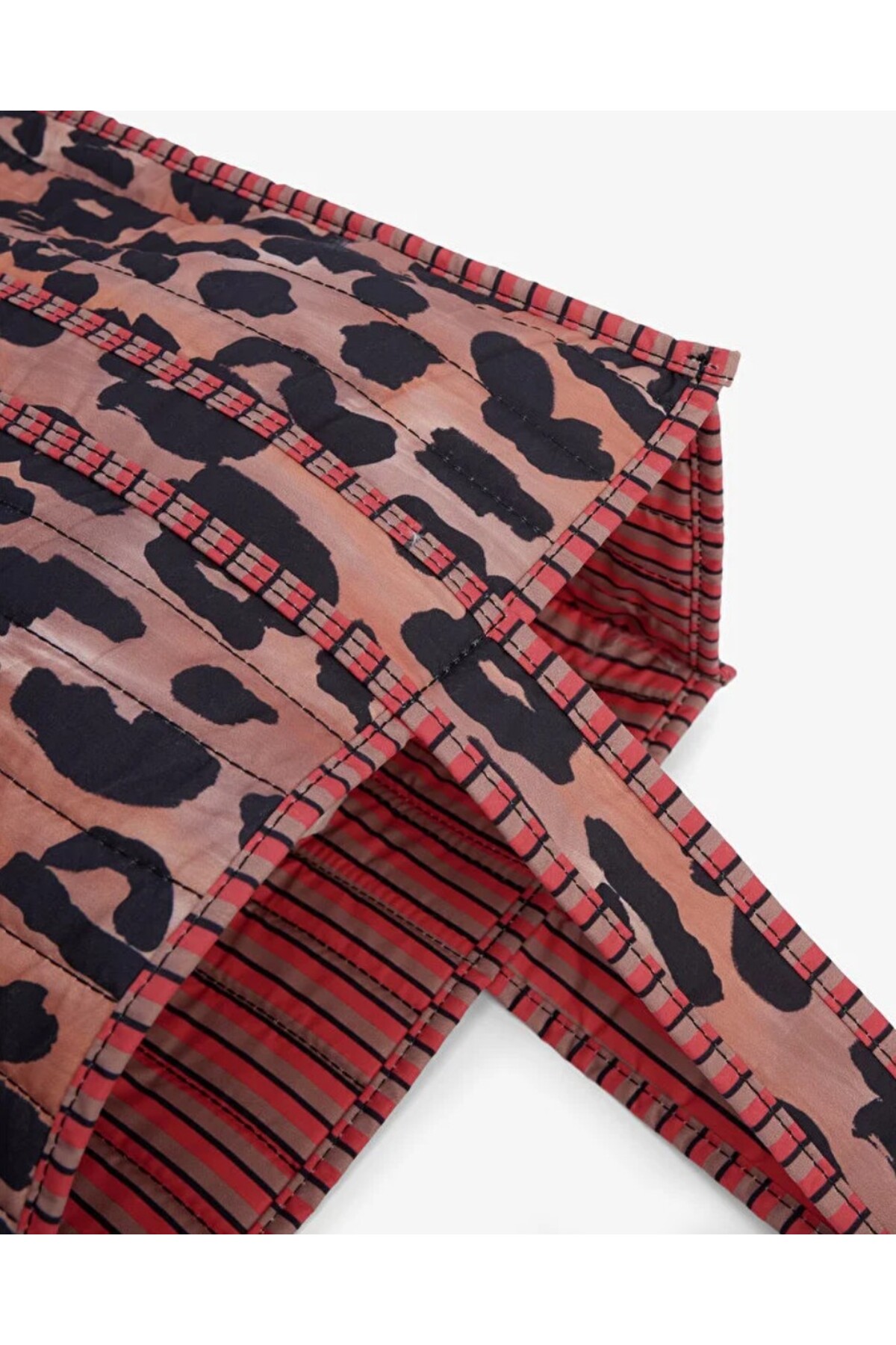 ICONE BAG Leopar Baskılı Kapitoneli Plaj Çantası, İçi Çizgili Baskılı ve Cepli Shopper Çanta, Plaj Çantası görsel 8