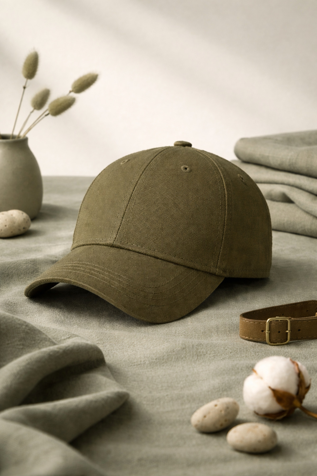OUS Unisex Düz Basic Haki Şapka, Ayarlanabilir Tokalı, Pamuklu Spor Şapka (Günlük Kullanım)