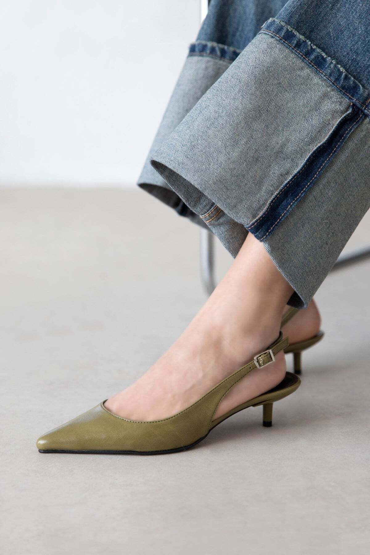 Straswans  Cuesta Kadın Topuklu Kırışık Deri Ayakkabı Olive - Görsel 4