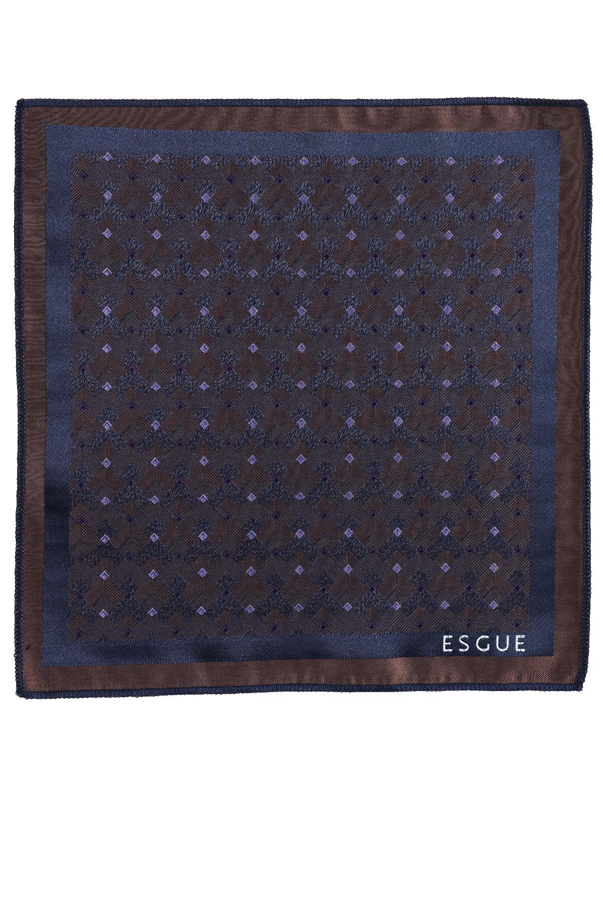 کراوات قهوهای بنفش دستساز ۸ سانتیمتری با طرح ریز هندسی و دستمال جیبی Esgue مردانه | ESG115KRM1211 - تصویر 6