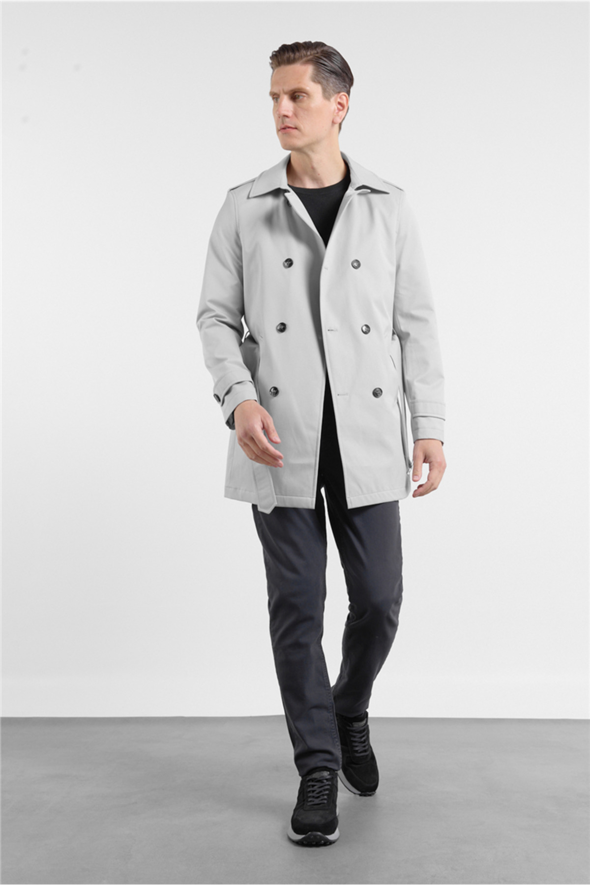 İmza Taş Rengi Mono Yaka Düz Classic Comfort Fit Trençkot 1006260150 görsel 2