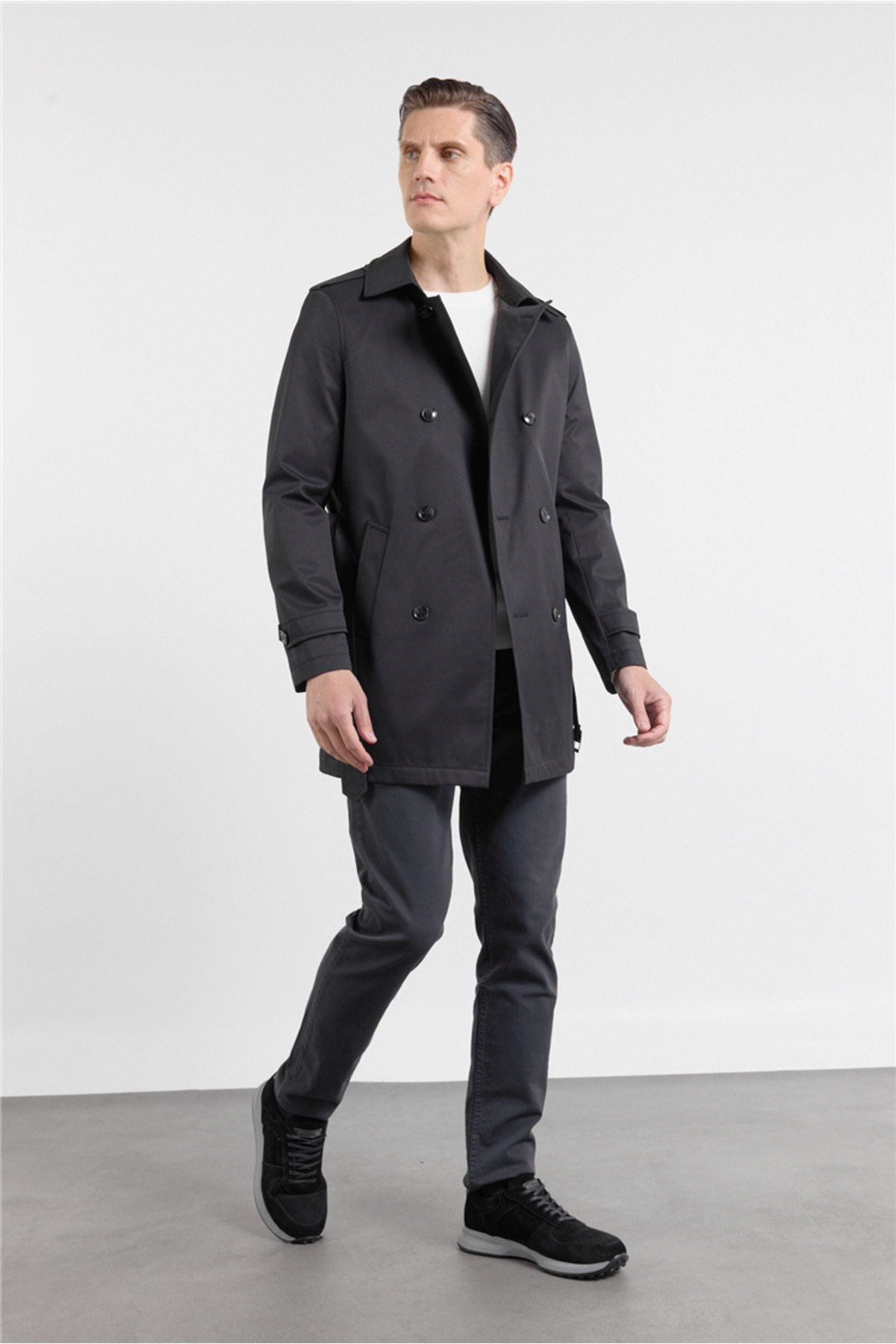 İmza Siyah Mono Yaka Düz Classic Comfort Fit Trençkot 1006260150 görsel 2
