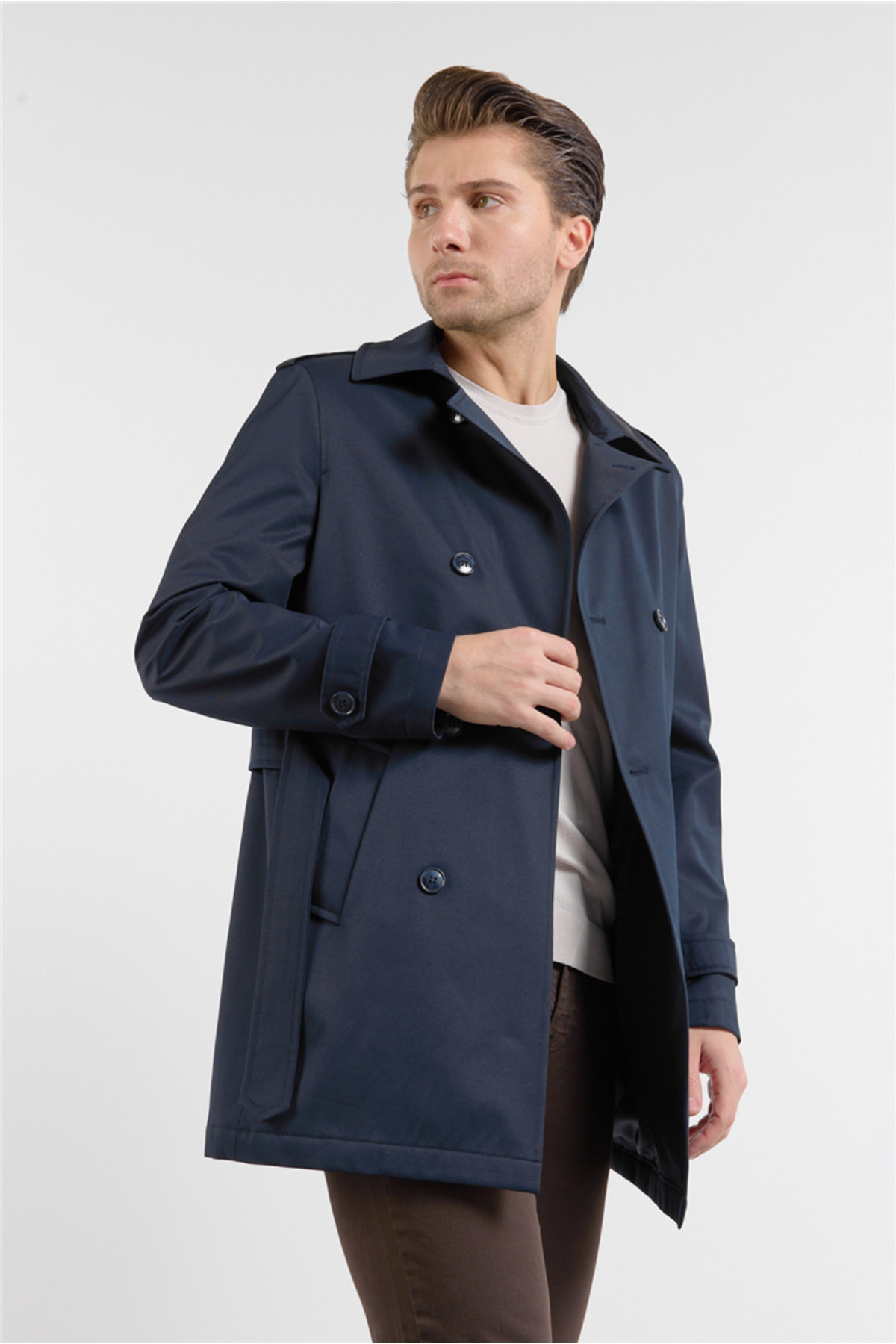 İmza Lacivert Mono Yaka Düz Classic Comfort Fit Trençkot 1006260150 görsel 4